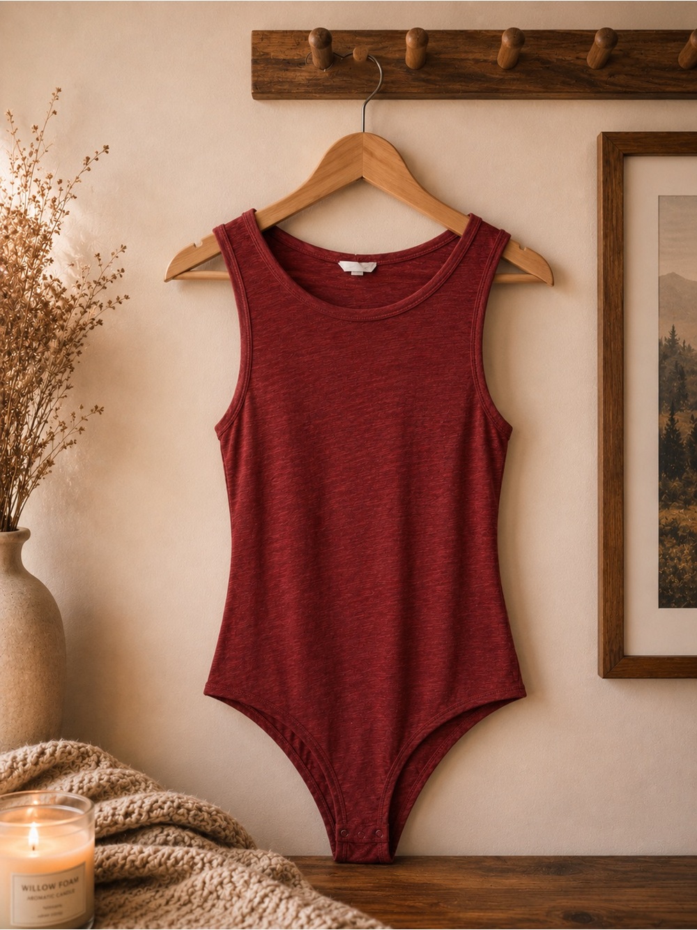 Free People Marled Wine Red Ribbed Sleeveless Bodysuit